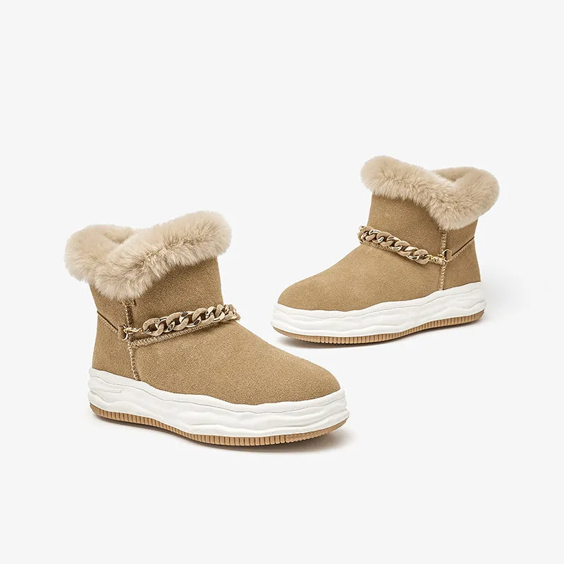 BeauToday Women Cow Suede Leather Ankle Boots Snow Boots with Chain Decoration