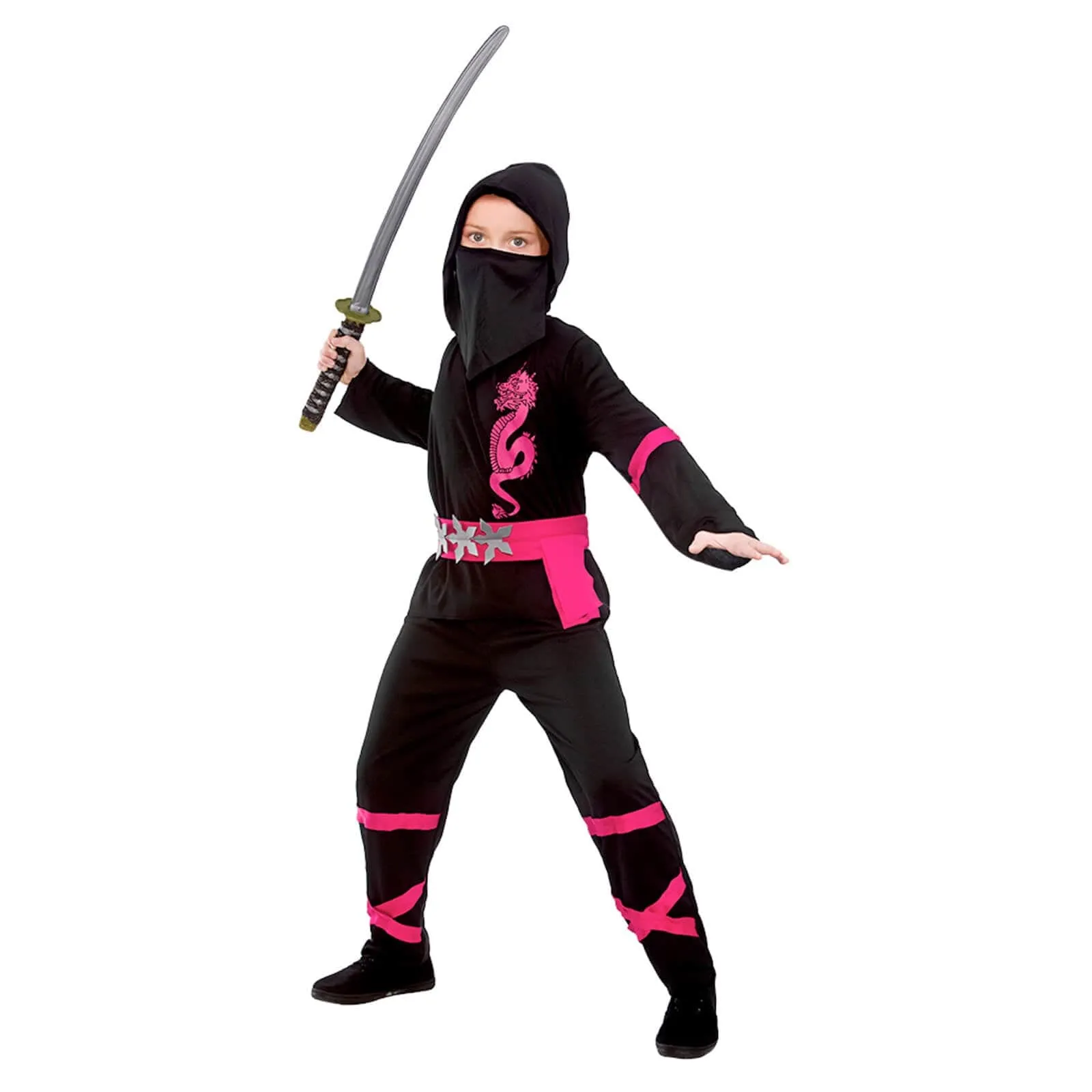 Kids Power Ninja Japanese Fighter Black Halloween Costume