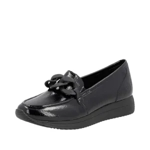 Ladies Remonte Slip On Shoes With Buckle Detail Black Patent Suede D0H10-00 sale