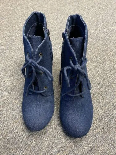 Rampage Denim Block Heel Ankle Boots Size 8M