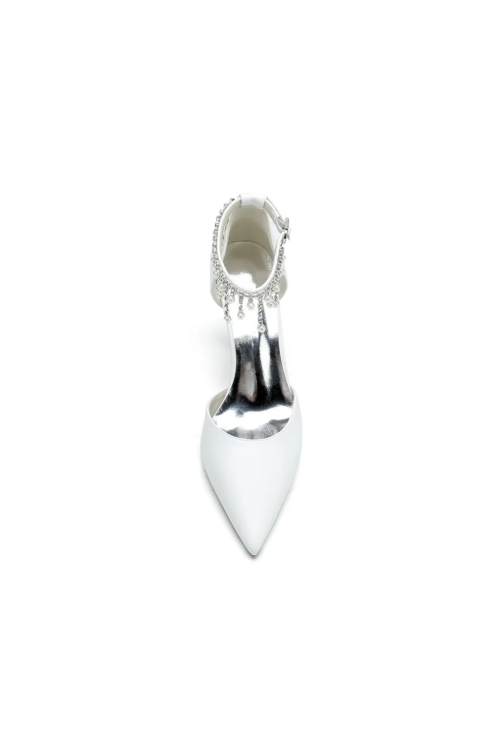 Satin Ankle Strap Pearl Beaded Satin Wedding Shoes