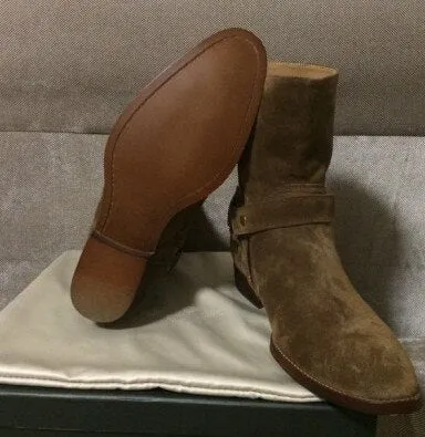 Suede Leather Chains Harness Buckle Chelsea Boots