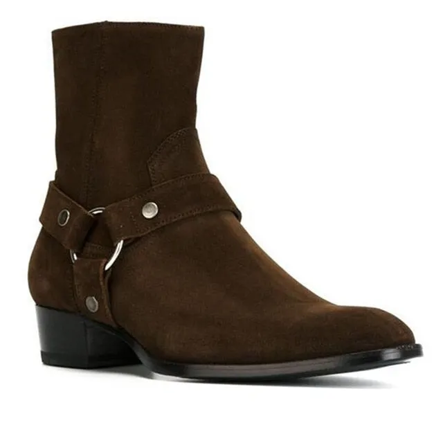 Suede Leather Chains Harness Buckle Chelsea Boots