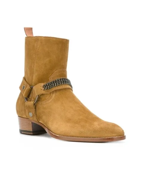 Suede Leather Chains Harness Buckle Chelsea Boots