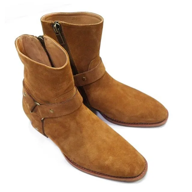 Suede Leather Chains Harness Buckle Chelsea Boots