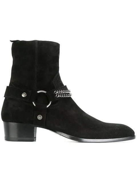 Suede Leather Chains Harness Buckle Chelsea Boots