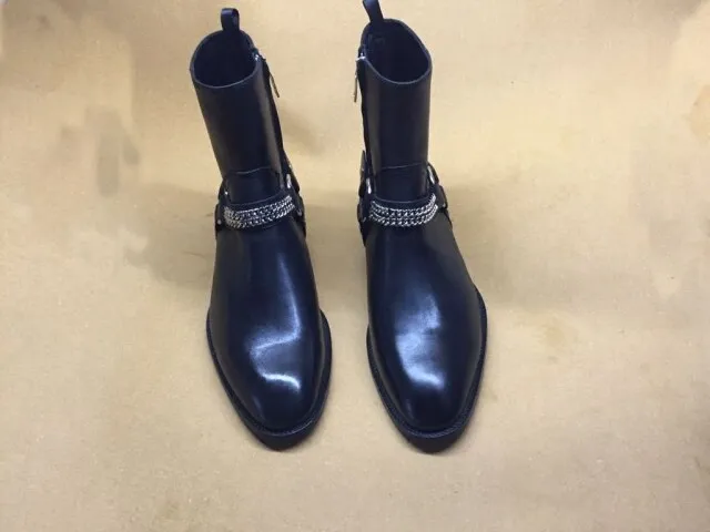 Suede Leather Chains Harness Buckle Chelsea Boots